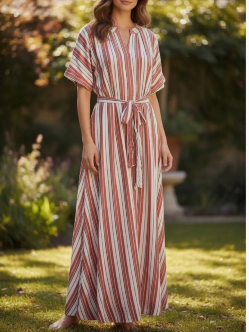 NWT LOFT Striped White Red Button-Down with Pockets Maxi Dress Size 0 - Picture 2 of 16